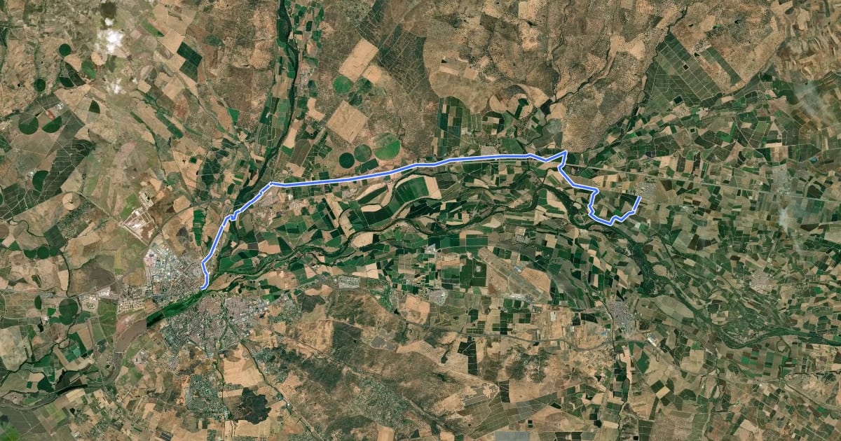 Маршрут Etapa 35: Pueblonuevo de Guadiana - Badajoz на спутниковом снимке