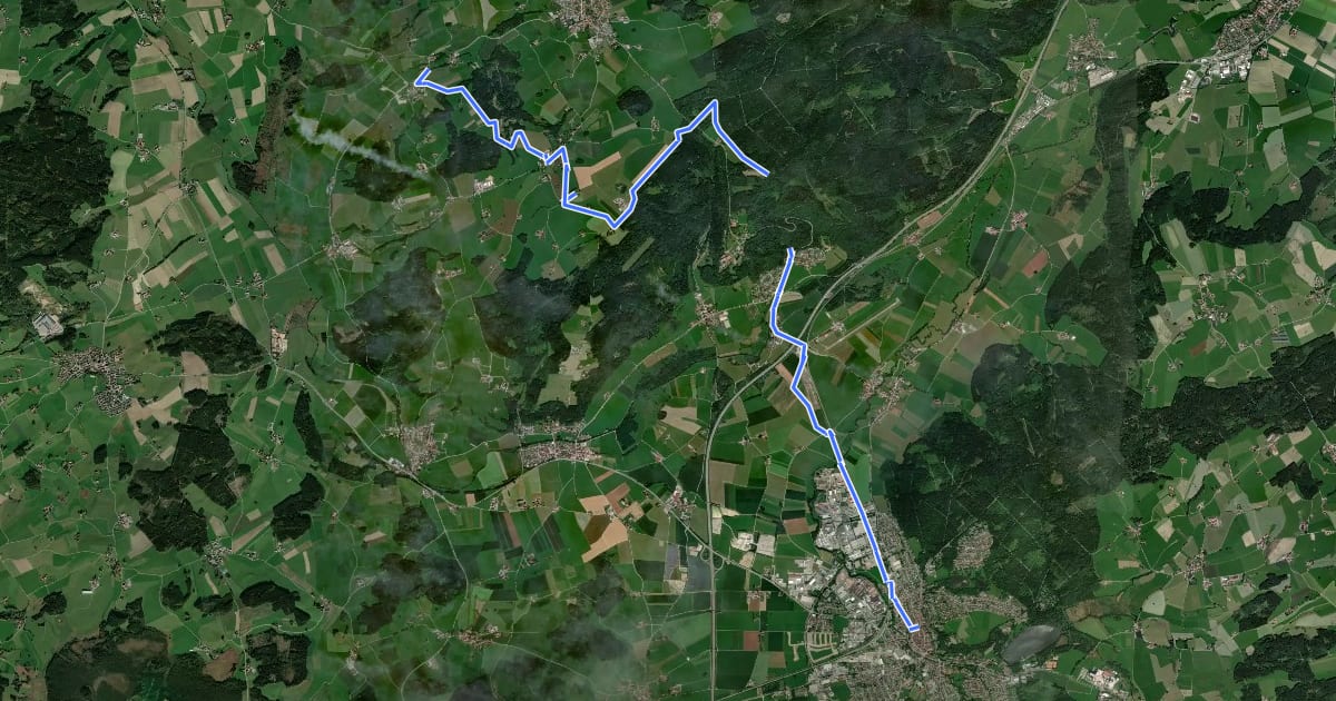 Маршрут Etappe 11 der Wiesengänger Route der Wandertrilogie Allgäu на спутниковом снимке