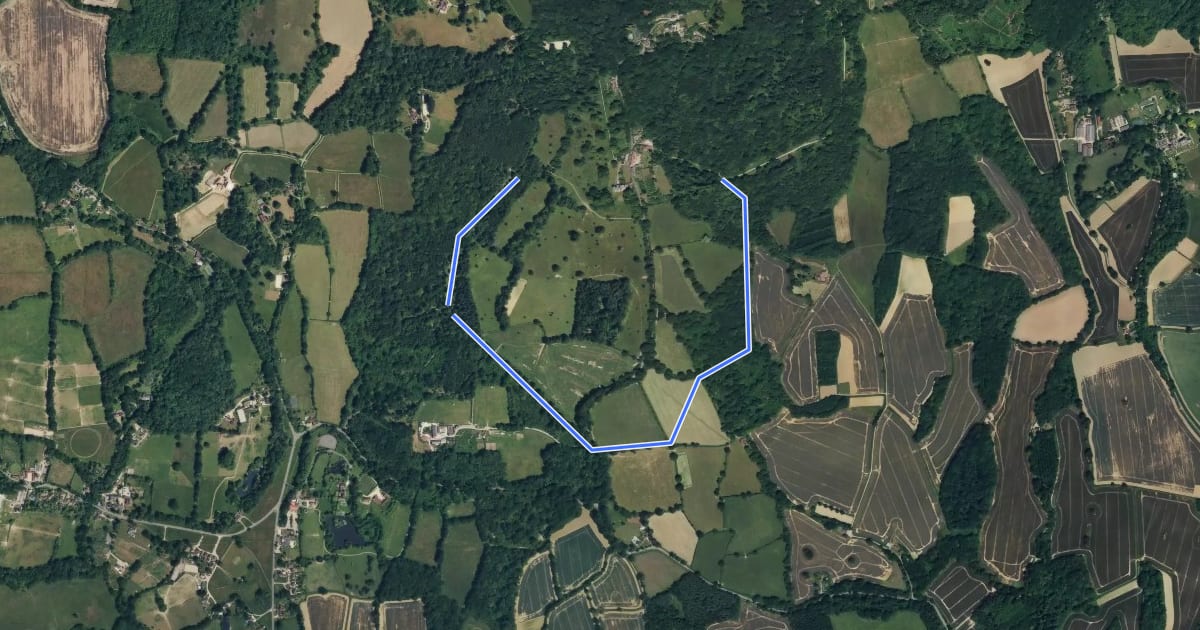 Маршрут Etherley Farm Loop, Leith Hill на спутниковом снимке