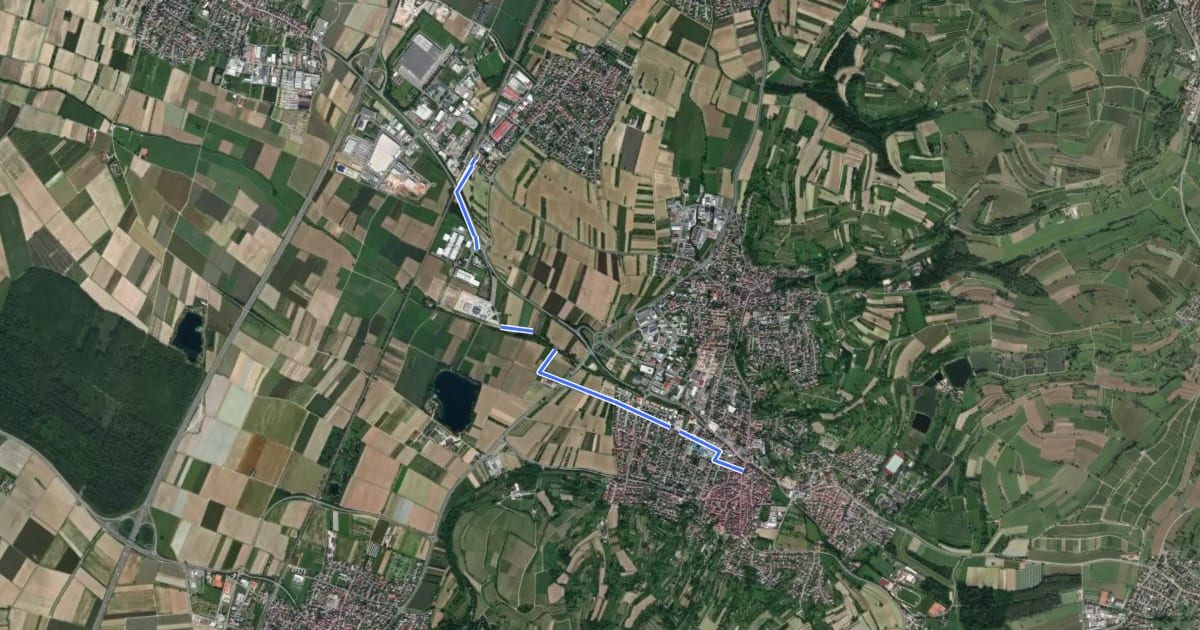 Маршрут Ettenheim Am Kanal - Orschweier Bahnhof на спутниковом снимке