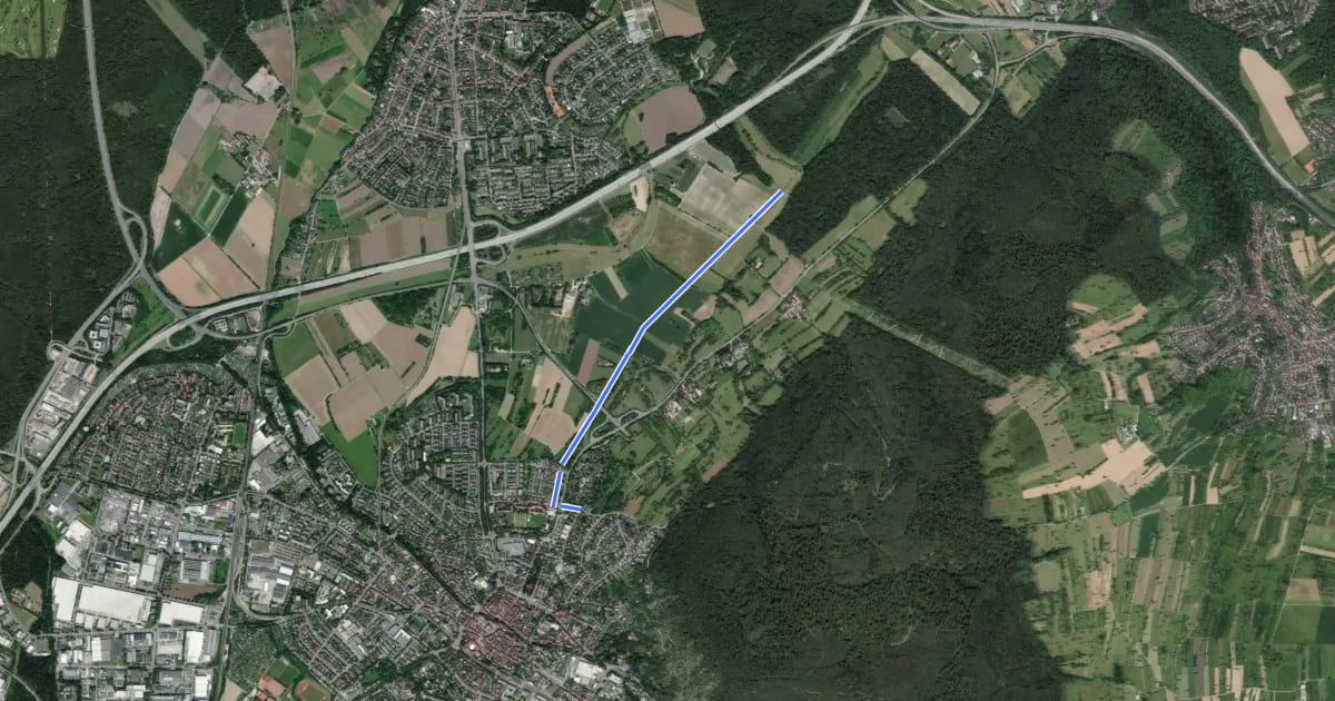 Маршрут Ettlingen Alexiuskapelle - Horber Loch на спутниковом снимке