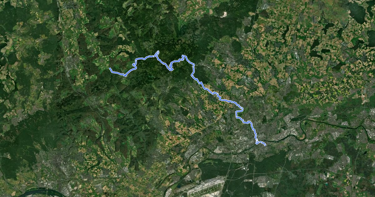 Маршрут Europäischer Fernwanderweg E1 - Teil Deutschland, Hessen (Gebiet Taunus Ost) на спутниковом снимке