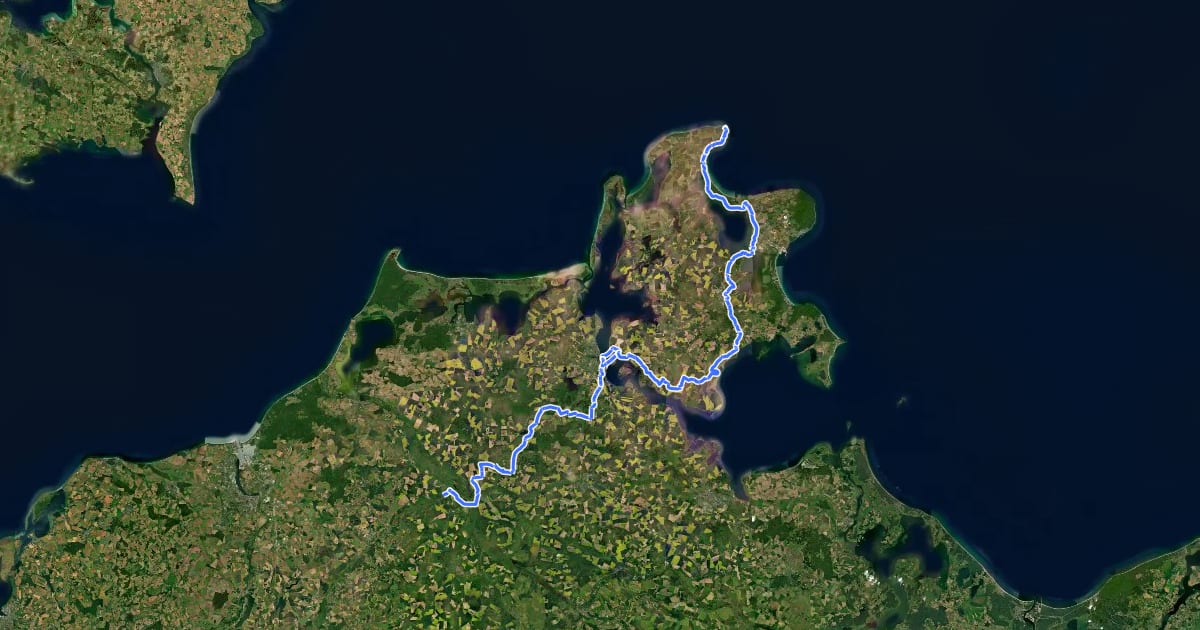 Маршрут Europäischer Fernwanderweg E10, Deutschland, Rügen/Vorpommern на спутниковом снимке