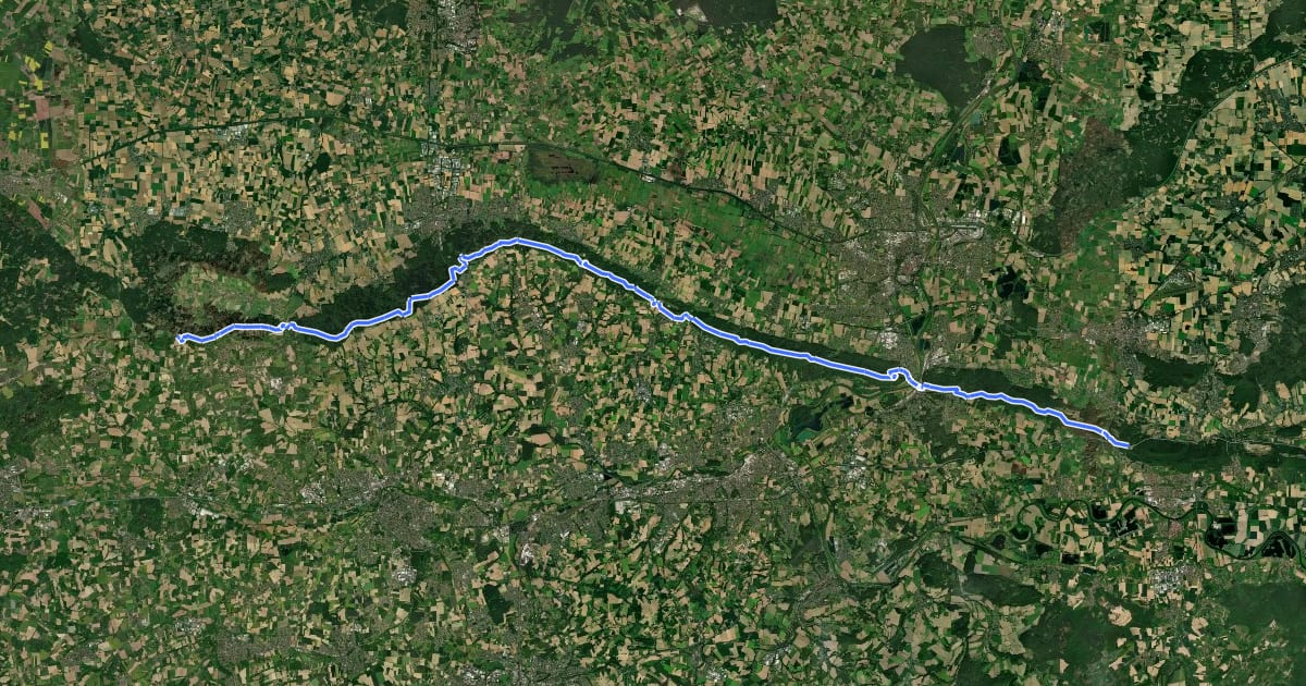 Маршрут Europäischer Fernwanderweg E11, Nordrhein-Westfalen на спутниковом снимке