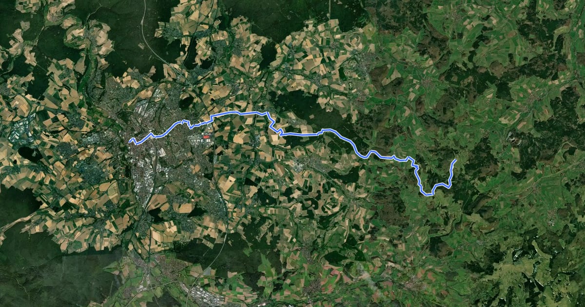 Маршрут Europäischer Fernwanderweg E3, Hessische Rhön (Fulda - Milseburg) на спутниковом снимке