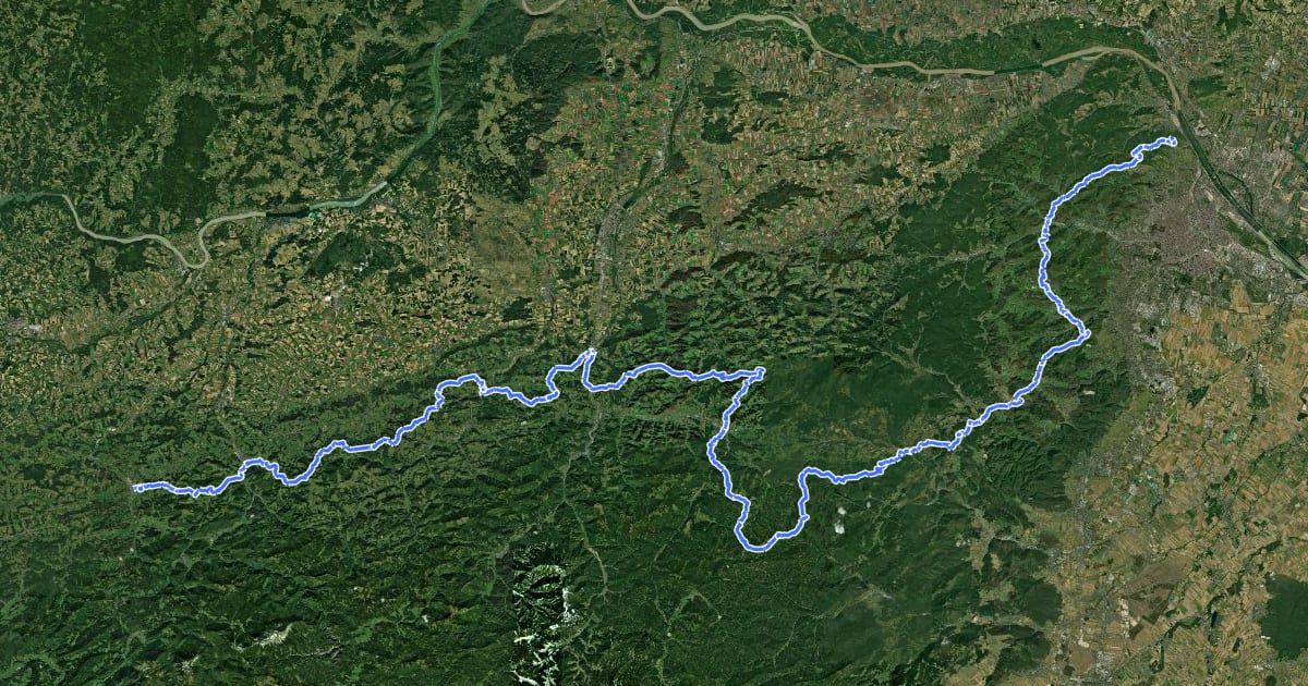 Маршрут Europäischer Fernwanderweg E4 (von Gresten nach Wien: Main Route) на спутниковом снимке