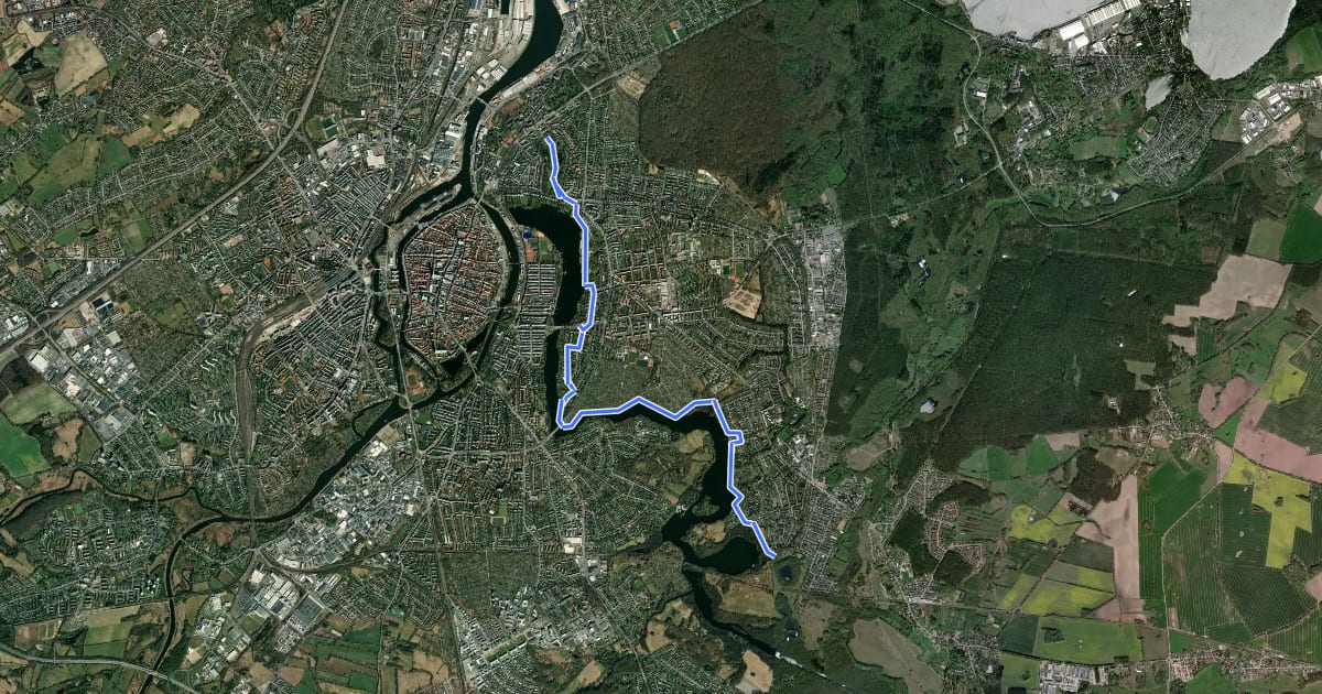 Маршрут Europäischer Fernwanderweg E6, Deutschland, Exkurs Lübeck-Süd на спутниковом снимке