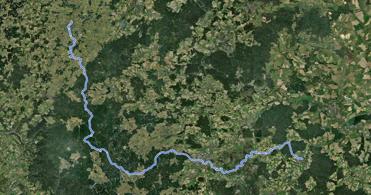 Маршрут Europäischer Fernwanderweg E6, Deutschland, Fichtelgebirge на спутниковом снимке