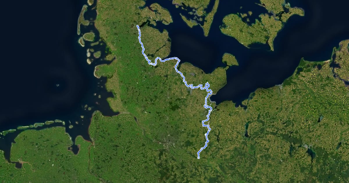 Маршрут Europäischer Fernwanderweg E6, Deutschland, Schleswig-Holstein на спутниковом снимке