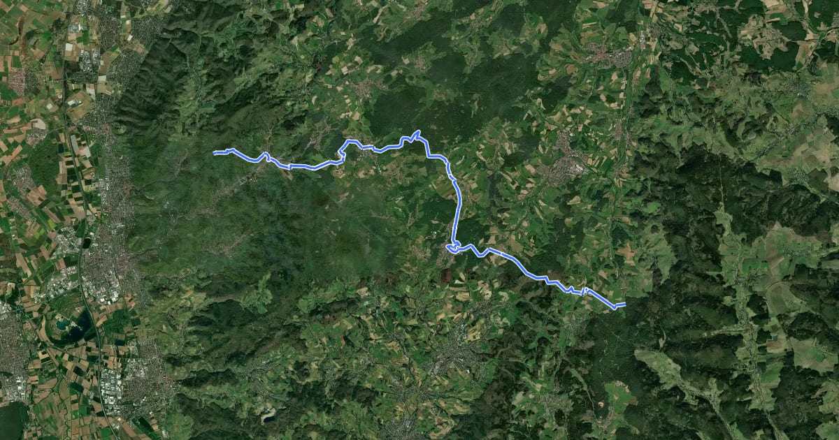Маршрут Europäischer Fernwanderweg E8, Odenwald Ost на спутниковом снимке