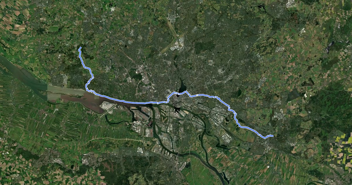 Маршрут Europäischer Fernwanderweg E9, Deutschland, Hamburg на спутниковом снимке