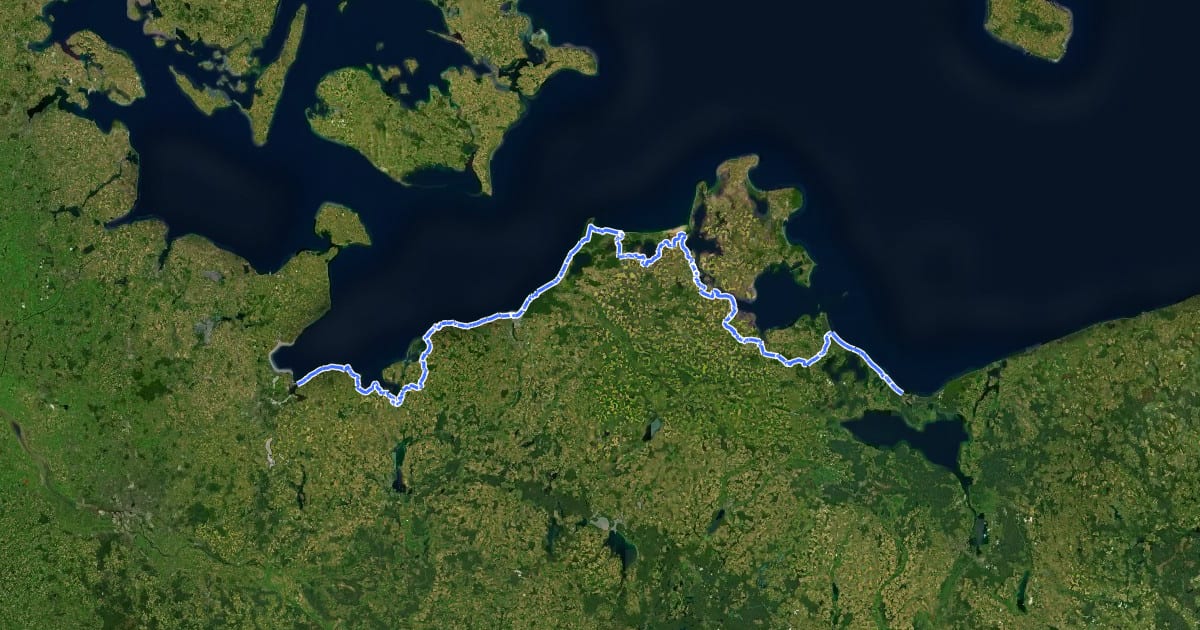 Маршрут Europäischer Fernwanderweg E9, Deutschland, Mecklenburg-Vorpommern на спутниковом снимке