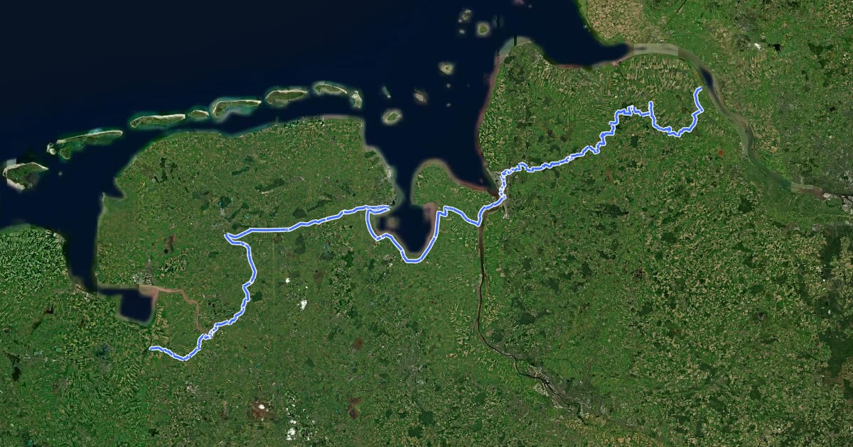 Маршрут Europäischer Fernwanderweg E9 / International coastal route, Deutschland, Niedersachsen на спутниковом снимке