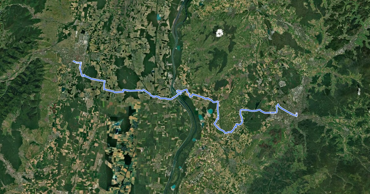 Маршрут Europäischer Radwanderweg Freiburg-Colmar на спутниковом снимке