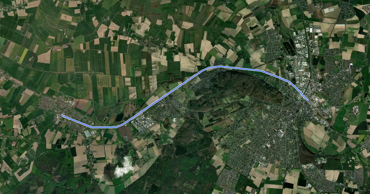 Маршрут Europa-Radbahn Kleve-Nijmegen на спутниковом снимке