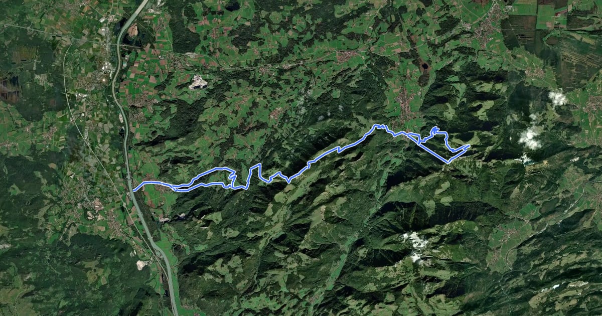 Маршрут European Long distance path E 4 - part Germany (region Chiemgau) на спутниковом снимке