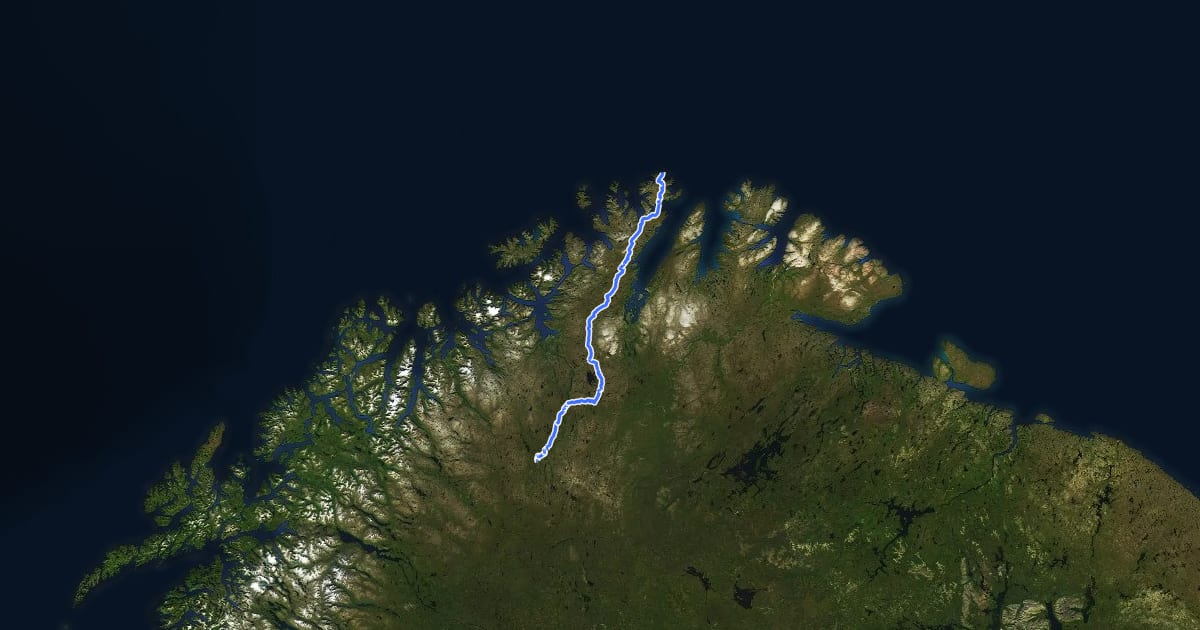 Маршрут European Long distance path E1 - Norway, Finnmark на спутниковом снимке