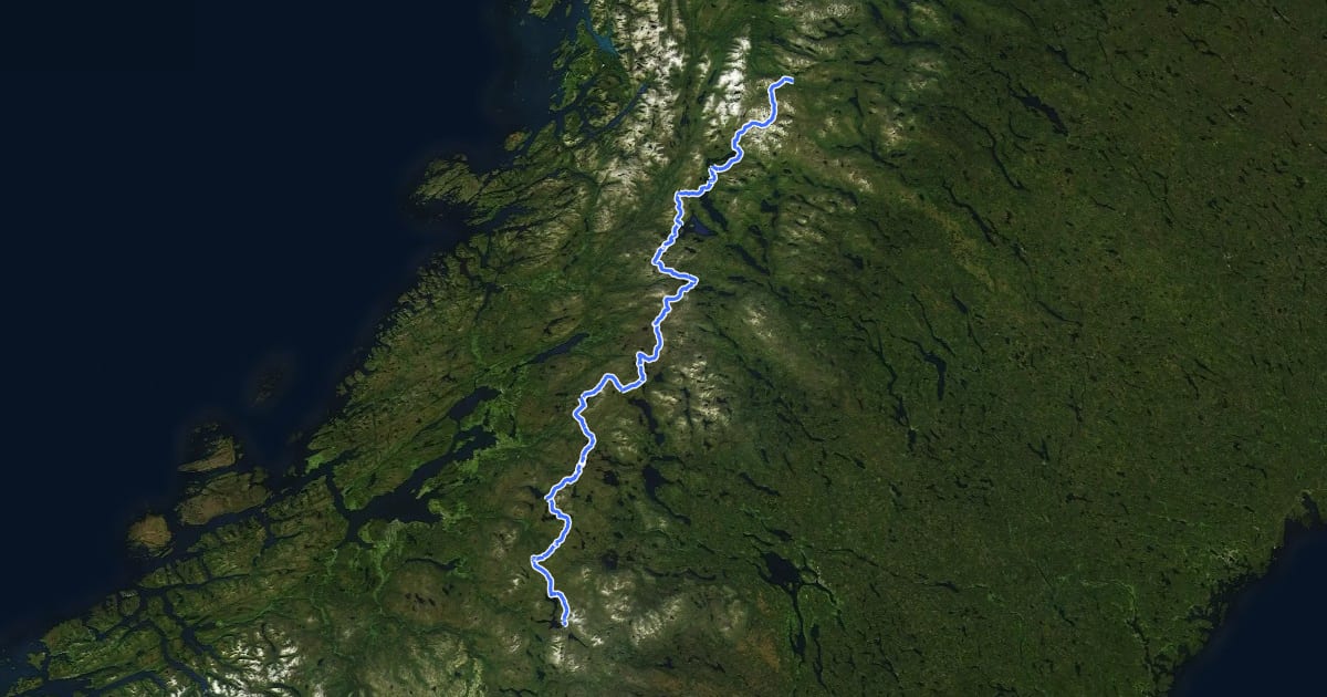 Маршрут European Long distance path E1 - Norway, Nord-Trøndelag на спутниковом снимке