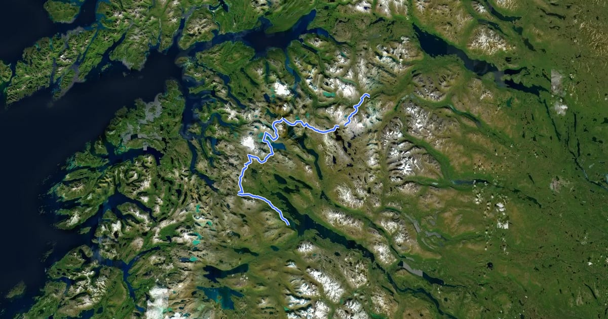 Маршрут European Long distance path E1 - Norway, Nordland (north) на спутниковом снимке