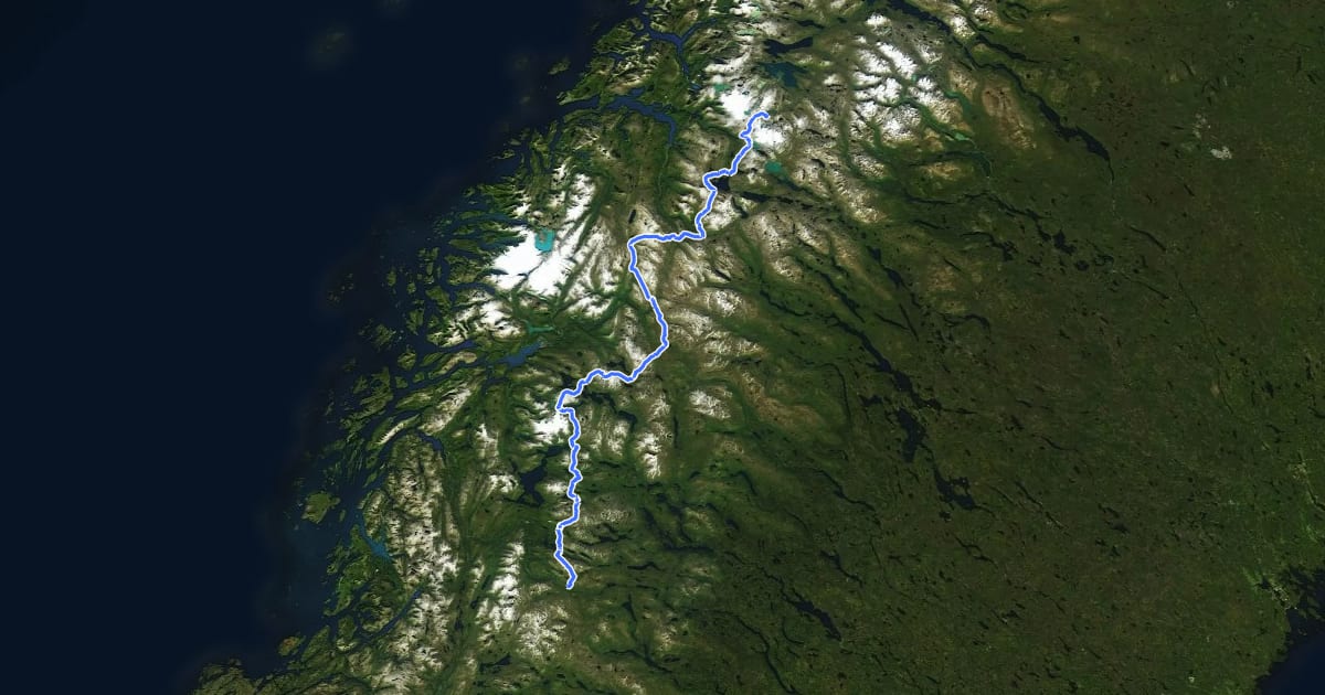 Маршрут European Long distance path E1 - Norway, Nordland (south) на спутниковом снимке