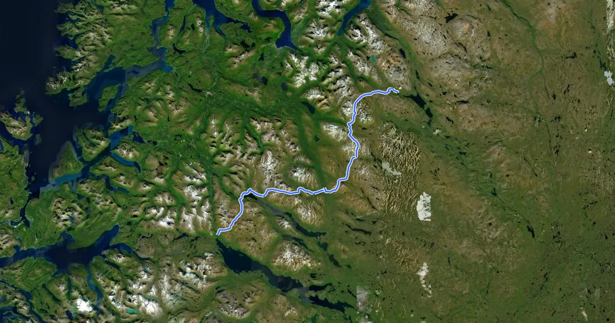 Маршрут European Long distance path E1, Norway, Troms (south) на спутниковом снимке