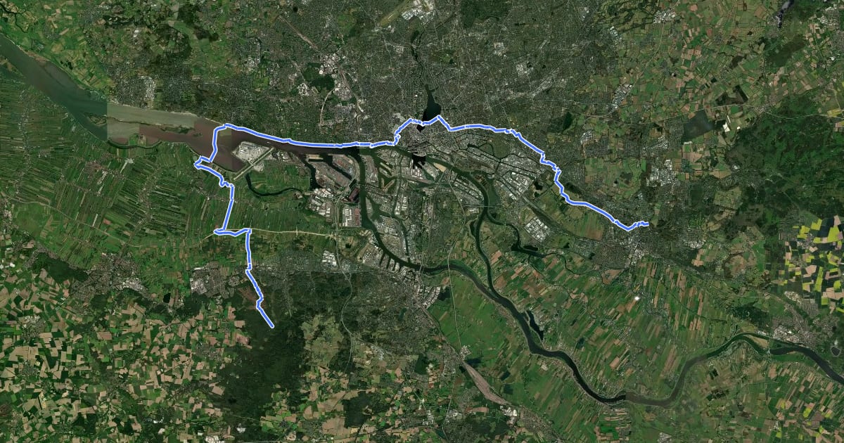 Маршрут European Long distance path E1 - part Germany, Hamburg на спутниковом снимке