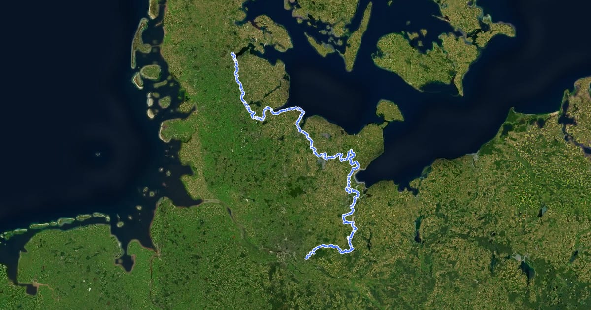 Маршрут European Long distance path E1 - part Germany, Schleswig-Holstein на спутниковом снимке