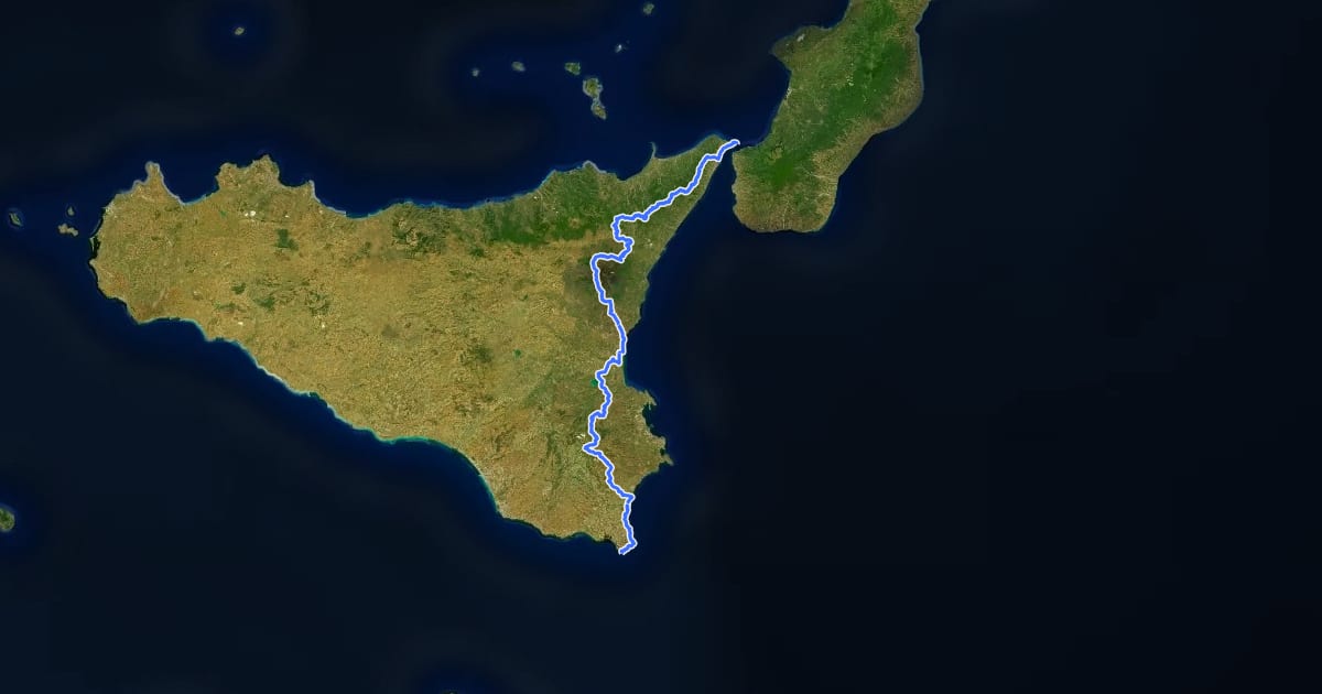 Маршрут European Long distance path E1 - part Italy - Sicily на спутниковом снимке