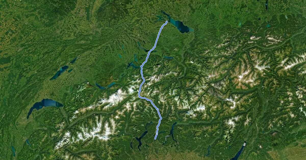 Маршрут European Long distance path E1 - part Switzerland на спутниковом снимке