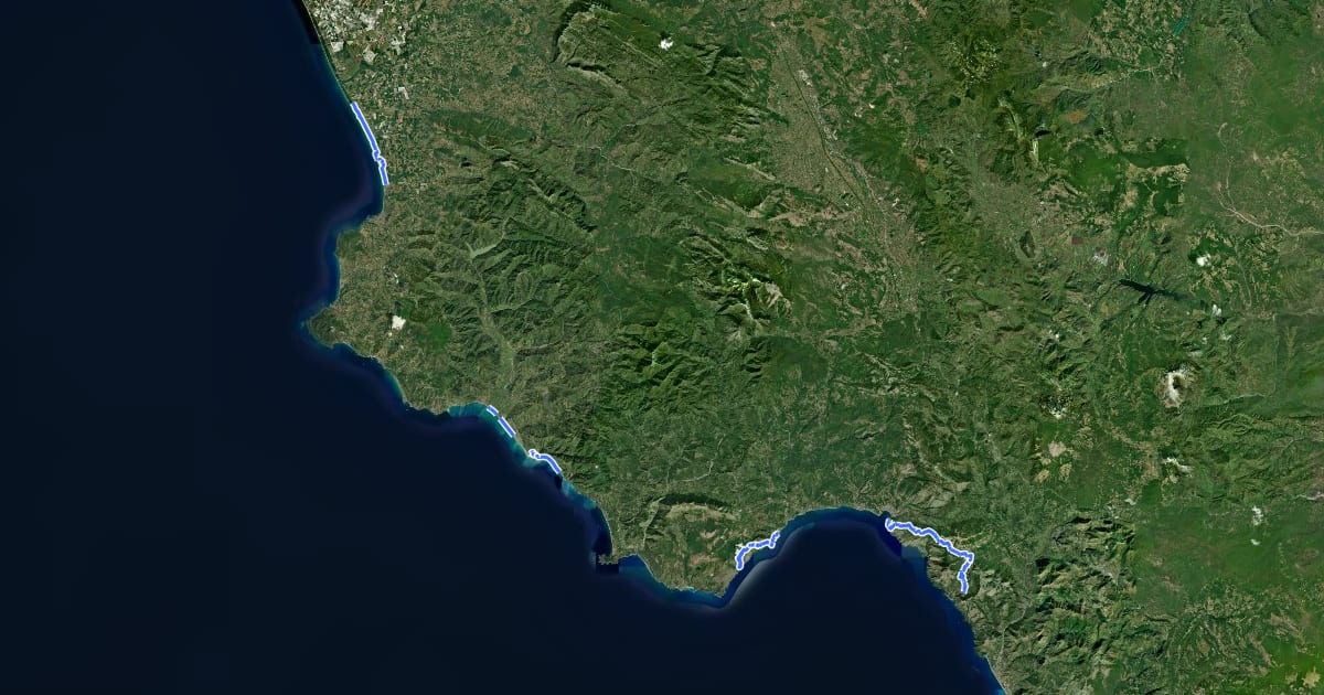 Маршрут European long distance path E12 - part Italia на спутниковом снимке
