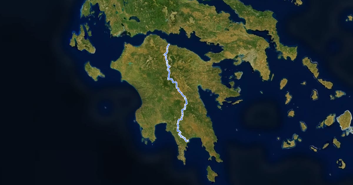 Маршрут European long distance path E4 - part Greece, Peloponnese на спутниковом снимке