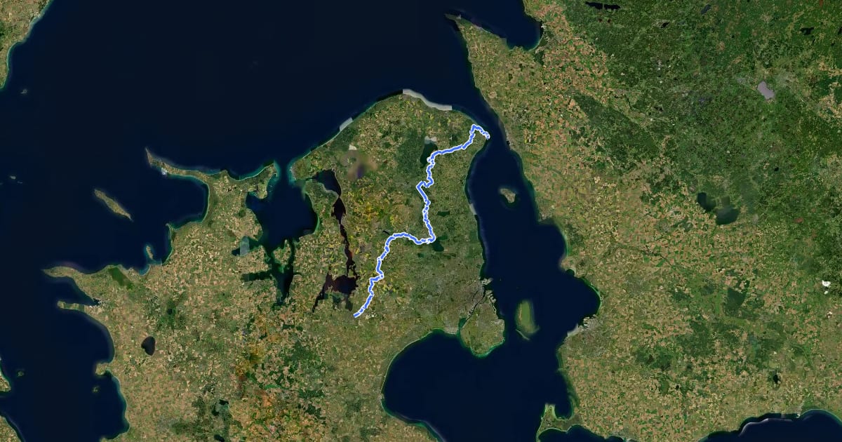 Маршрут European long distance path E6: Helsingør - Roskilde на спутниковом снимке