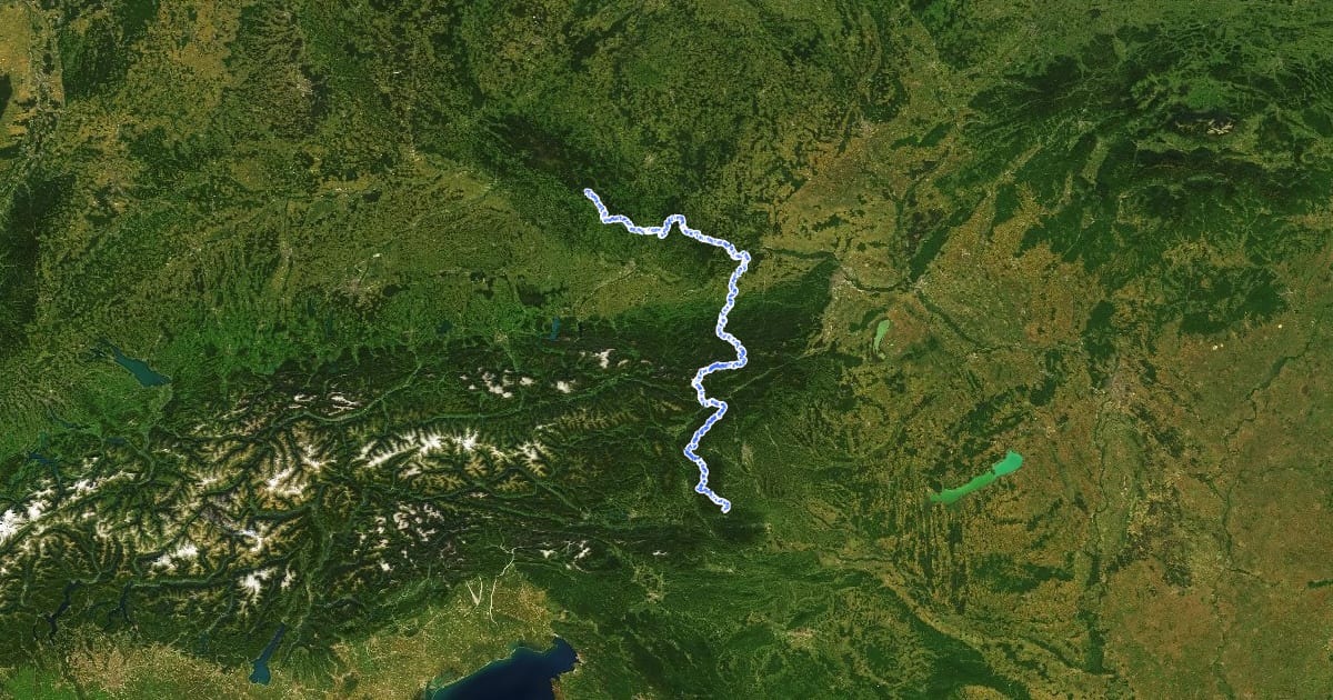 Маршрут European long distance path E6 - Main route Austria на спутниковом снимке