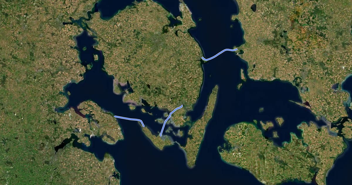 Маршрут European long distance path E6 - part Denmark на спутниковом снимке