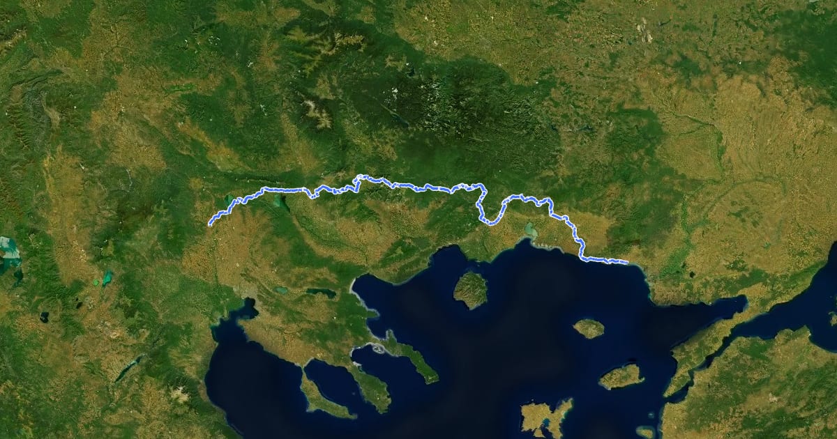 Маршрут European long distance path E6 - part Greece, East на спутниковом снимке