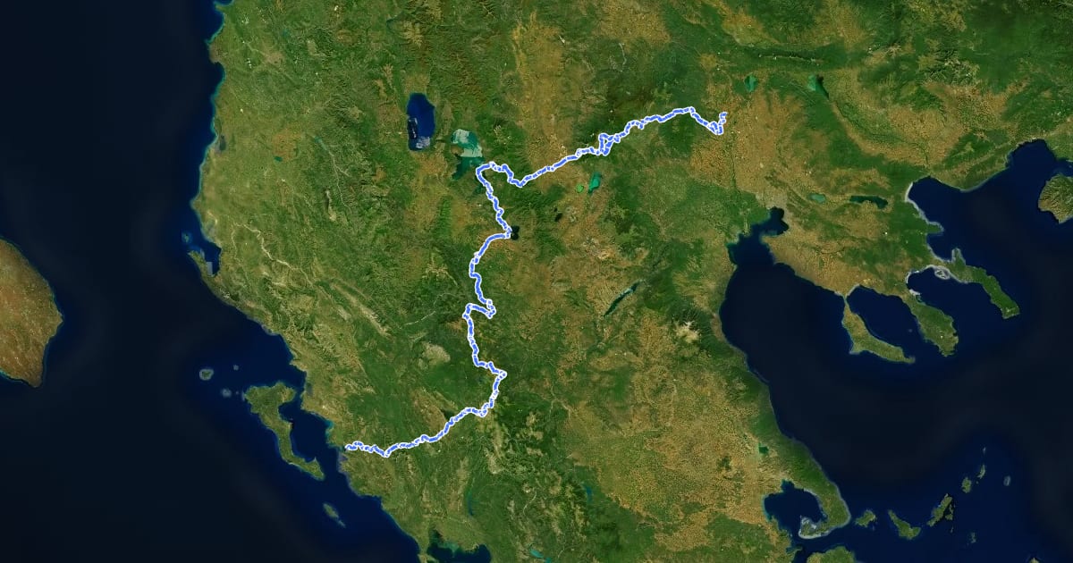 Маршрут European long distance path E6 - part Greece, West на спутниковом снимке