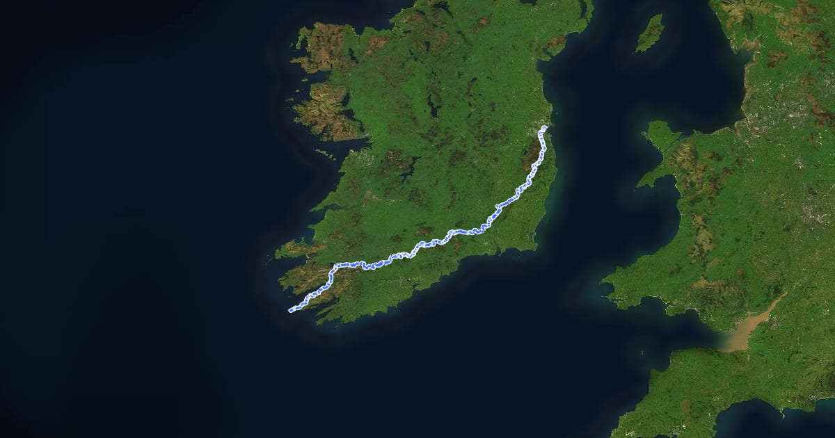 Маршрут European long distance path E8 - part Ireland на спутниковом снимке