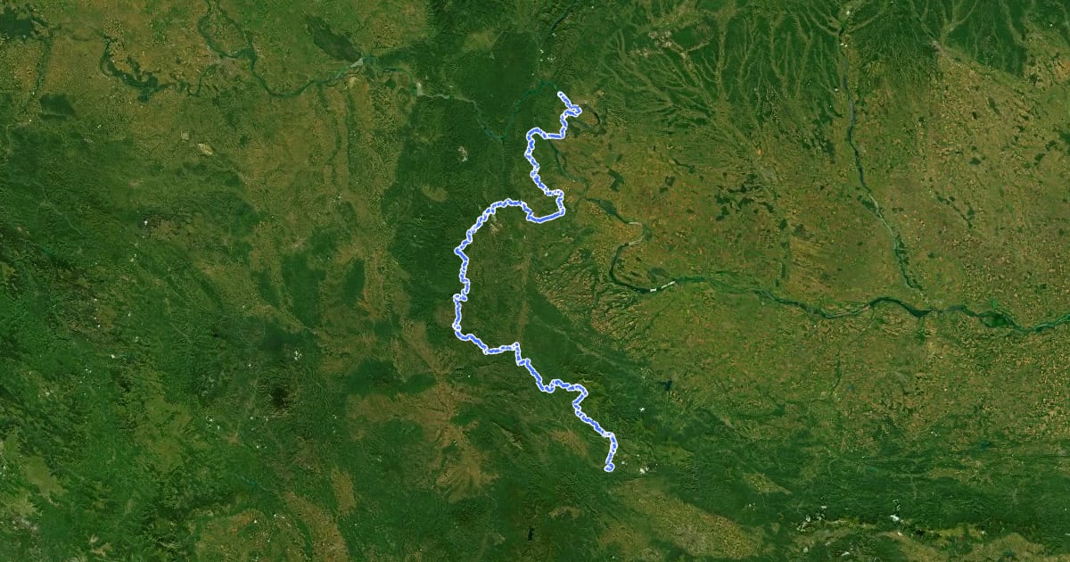 Маршрут European long distance path E8 - part Serbia на спутниковом снимке