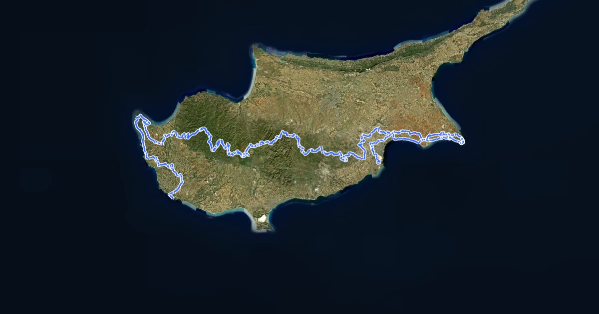 Маршрут European Walking Route E4, Cyprus, Main Route на спутниковом снимке