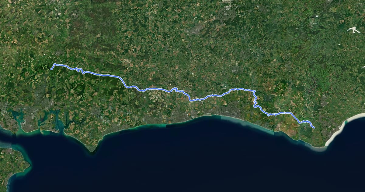 Маршрут European walking route E9, Queen Elizabeth Country Park to Jevington на спутниковом снимке