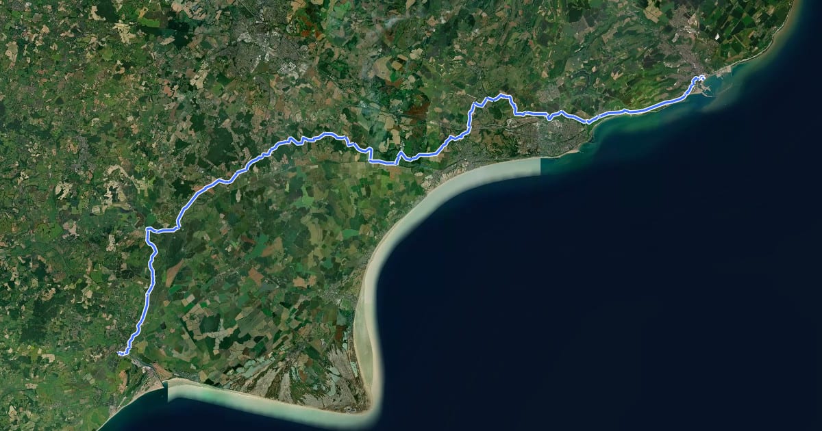 Маршрут European walking route E9, Rye to Dover на спутниковом снимке