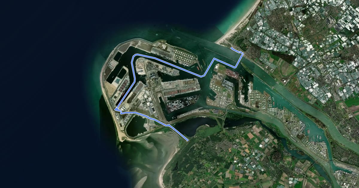 Маршрут Euroroute R1 - Oostvoorne - Hoek van Holland на спутниковом снимке
