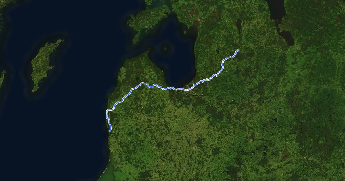 Маршрут Euroroute R1 - part Latvia на спутниковом снимке