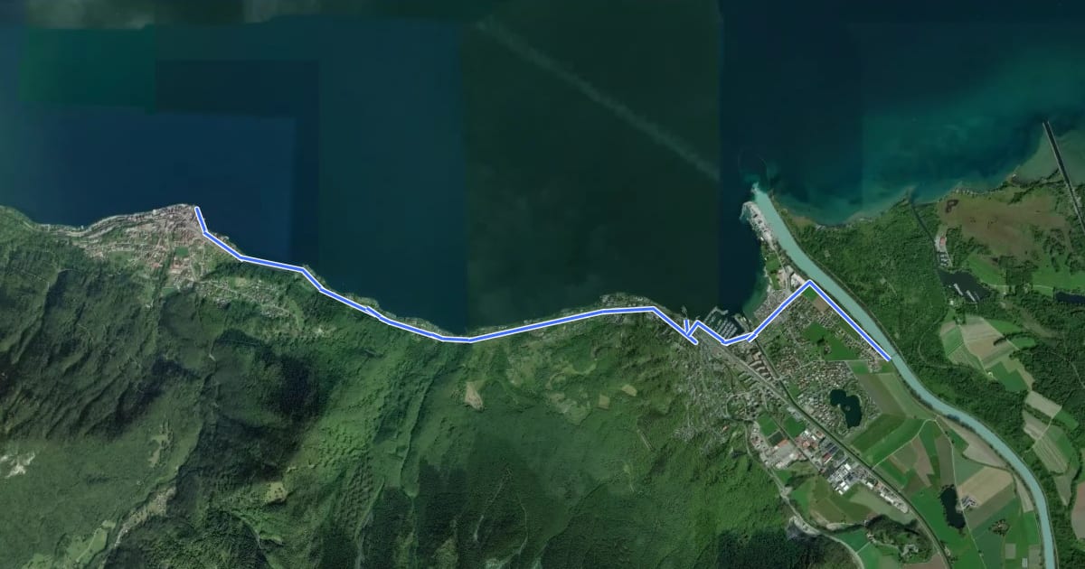 Маршрут EuroVélo 17 - 08: Le Bouveret – Saint-Gingolph на спутниковом снимке