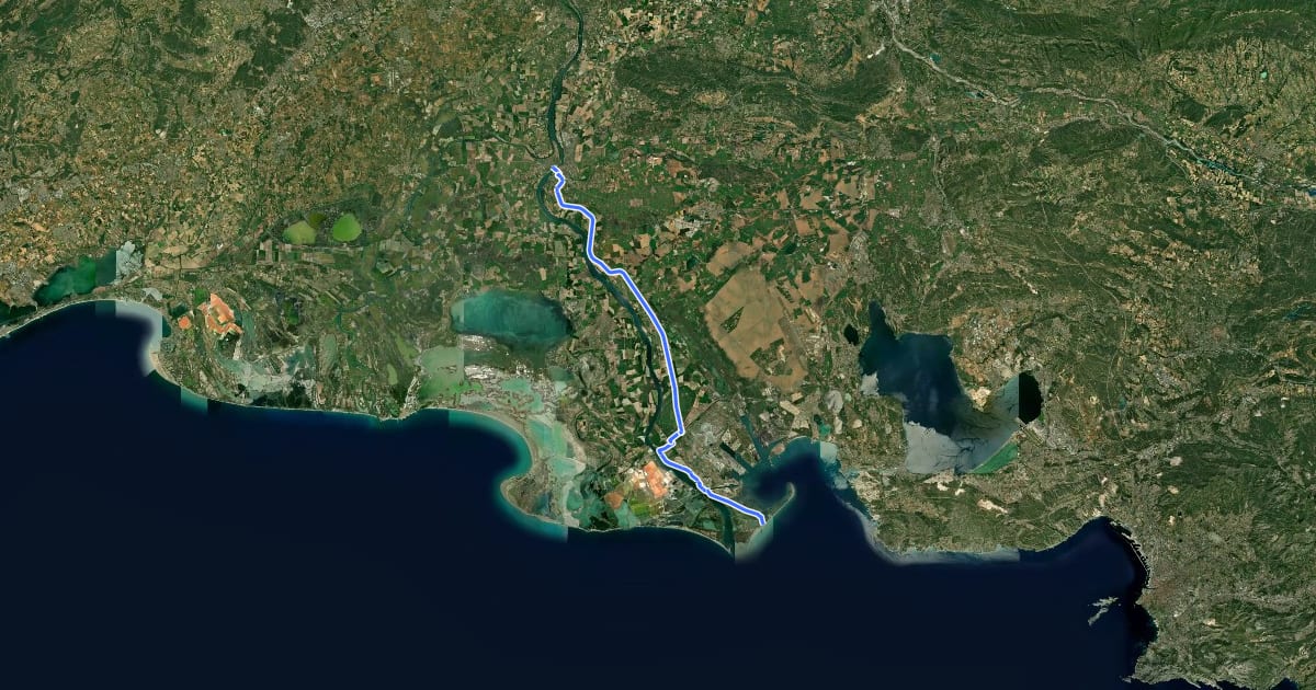 Маршрут Eurovélo 17 : Arles – Port-Saint-Louis-du-Rhône на спутниковом снимке