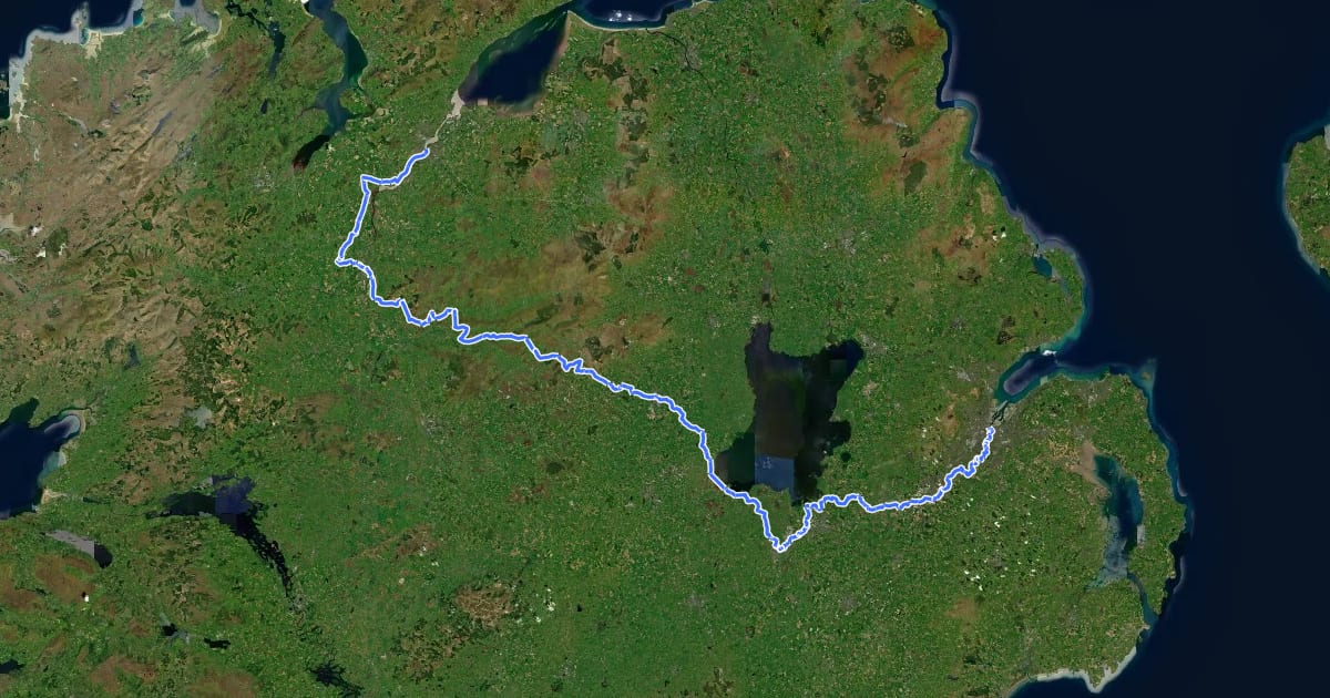 Маршрут EuroVelo 1 - Atlantic Coast Route - part Northern Ireland на спутниковом снимке