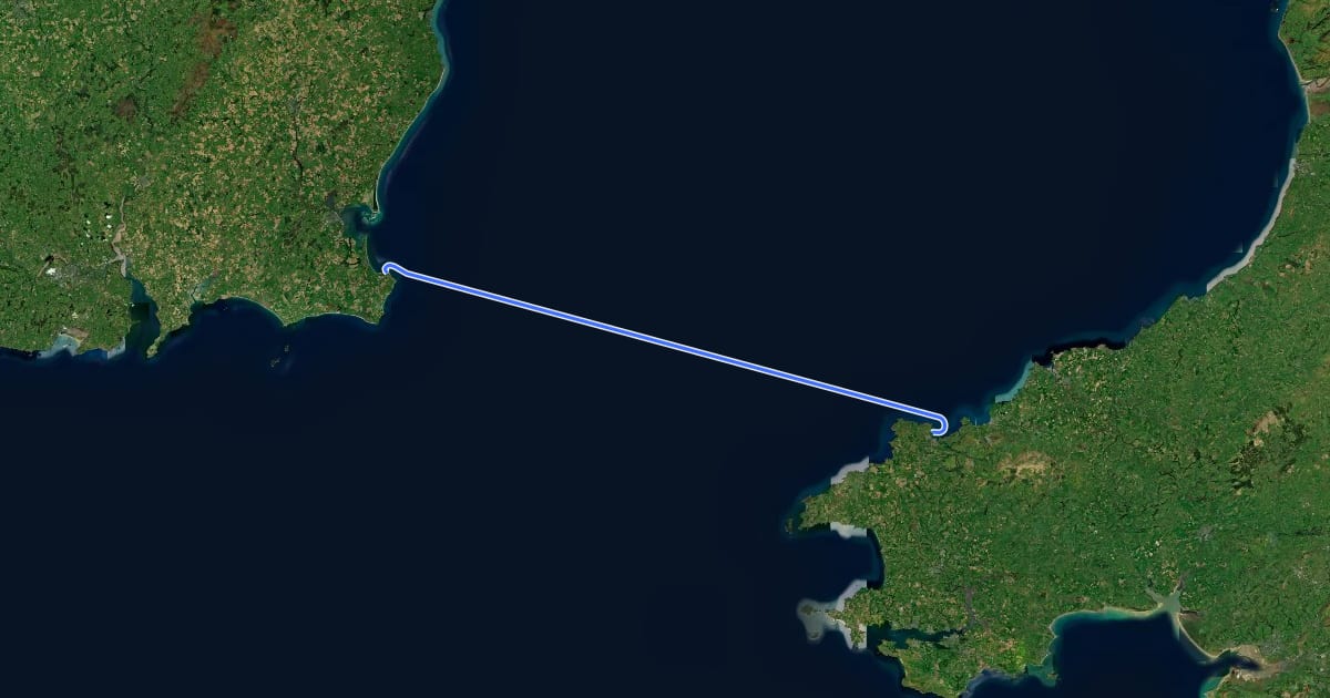 Маршрут EuroVelo 1 - Atlantic Coast Route - part St George's Channel на спутниковом снимке