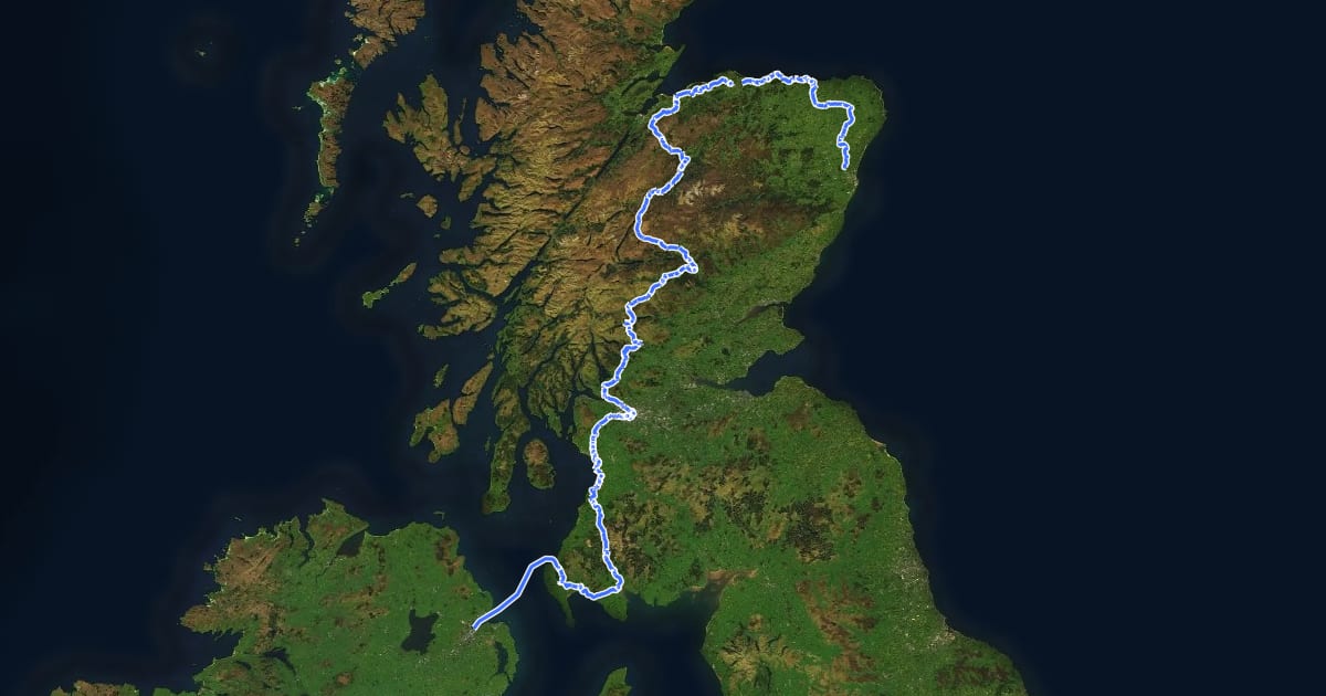 Маршрут EuroVelo 1 - Atlantic Coast Route - part United Kingdom 1 на спутниковом снимке