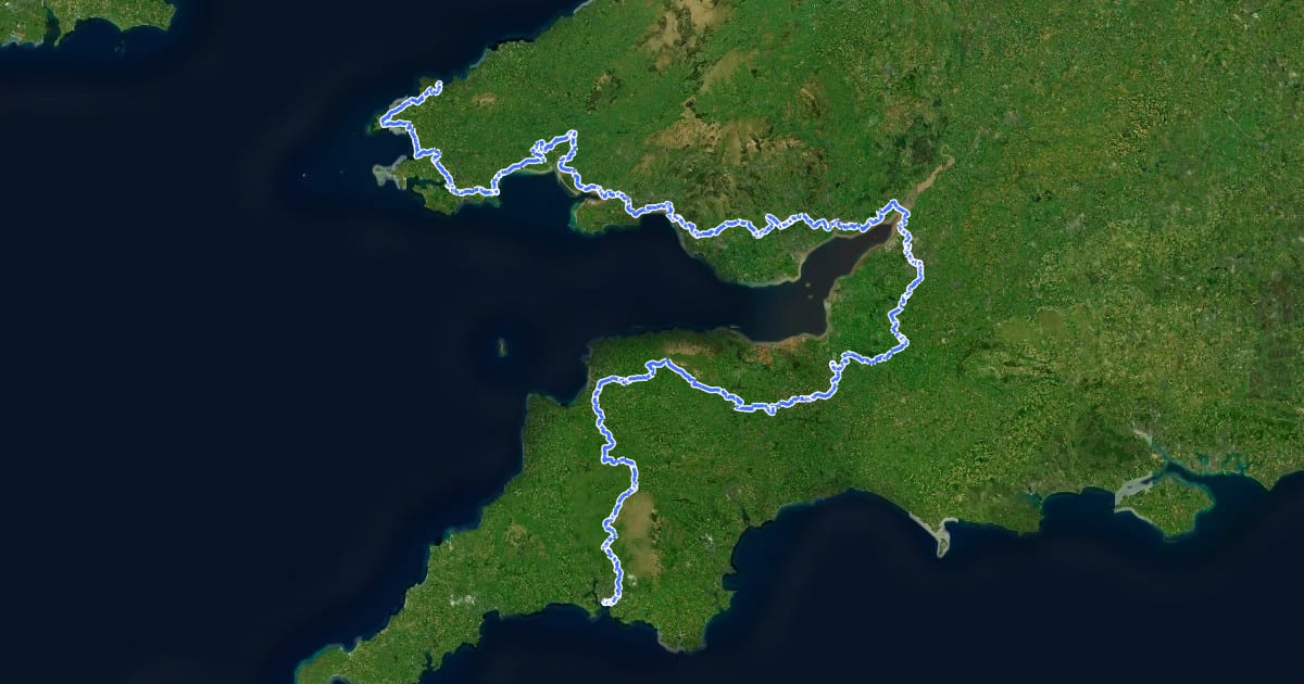 Маршрут EuroVelo 1 - Atlantic Coast Route - part United Kingdom 2 на спутниковом снимке