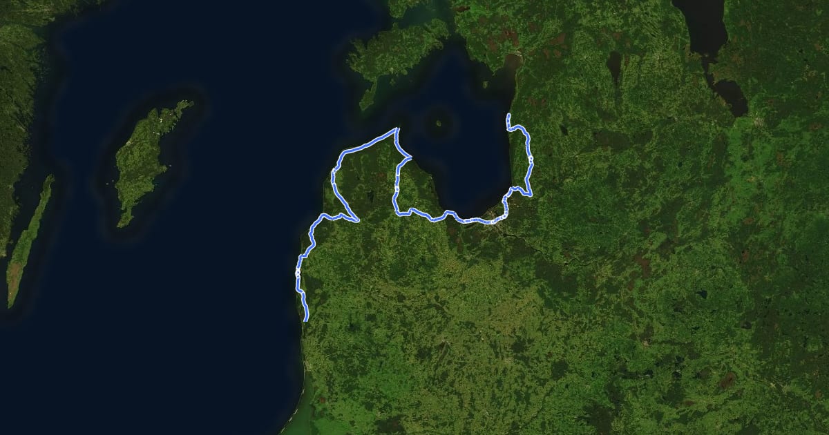 Маршрут EuroVelo 10 - Baltic Sea Cycle Route - part Latvia на спутниковом снимке